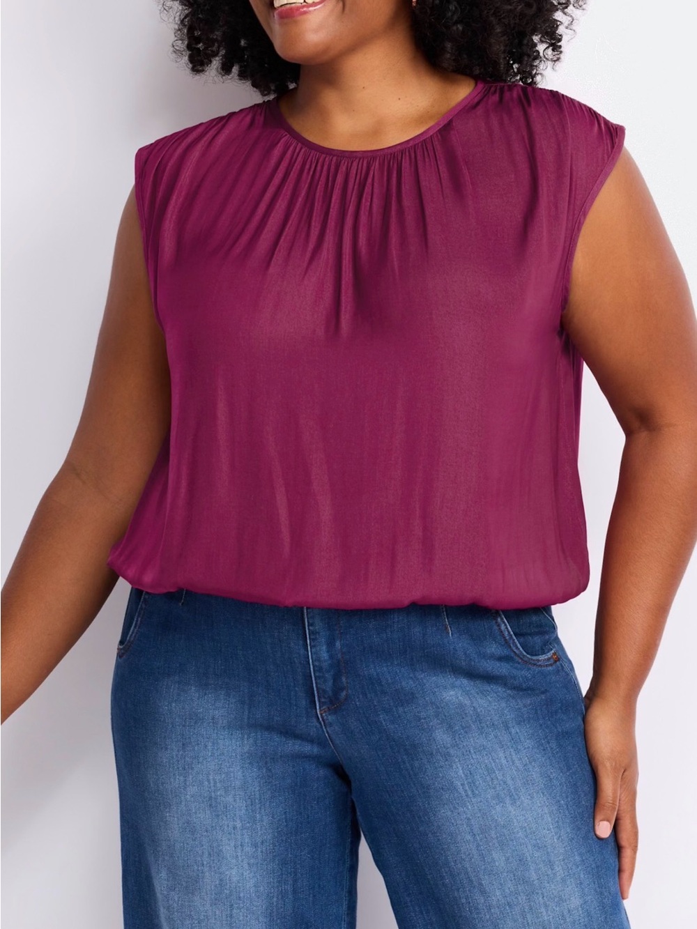 Gathered Neck Sleeveless Top in Berry
